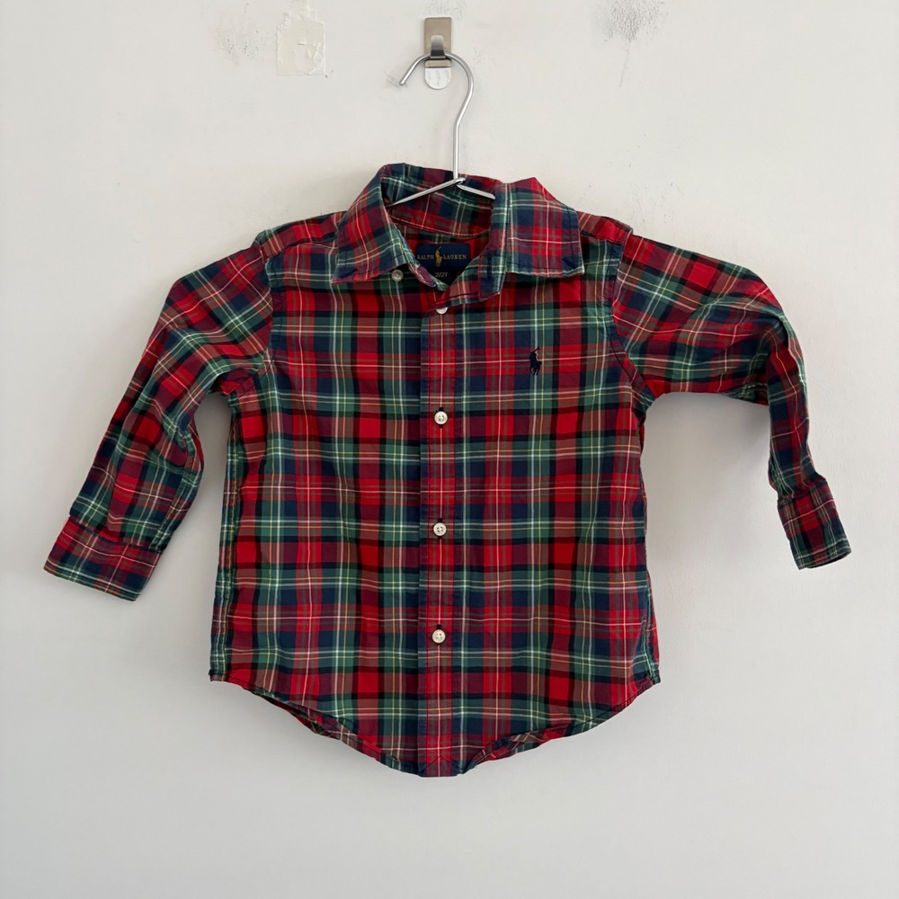 Ralph Lauren Toddler Boys Red Green Plaid Button Down Shirt 2T